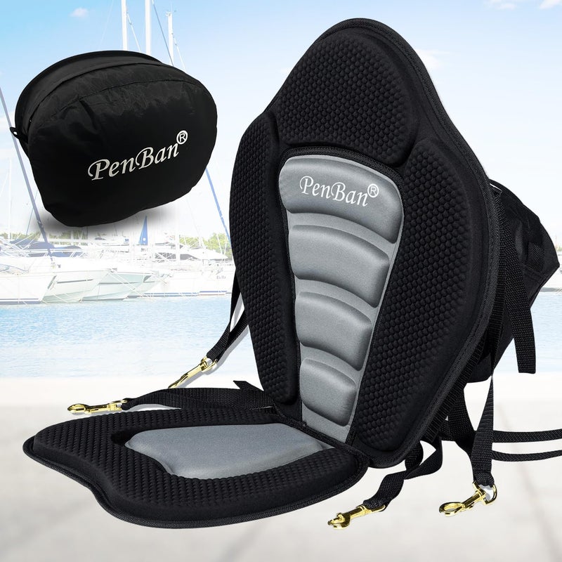 PenBan Universal Deluxe Kayak Seat Cushion with Storage Bag for Kayak,Padded Boat,SUP,Canoe,Fishing Boat,Seats with 4 Adjustable Straps(1 Pack Black/Gray) - Image 1